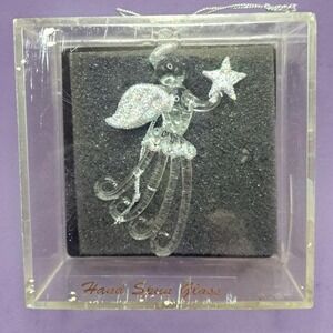 Hand Spun‎ Glass Angel Ornament Holiday Hanging Decoration Glitter Star Gift Box